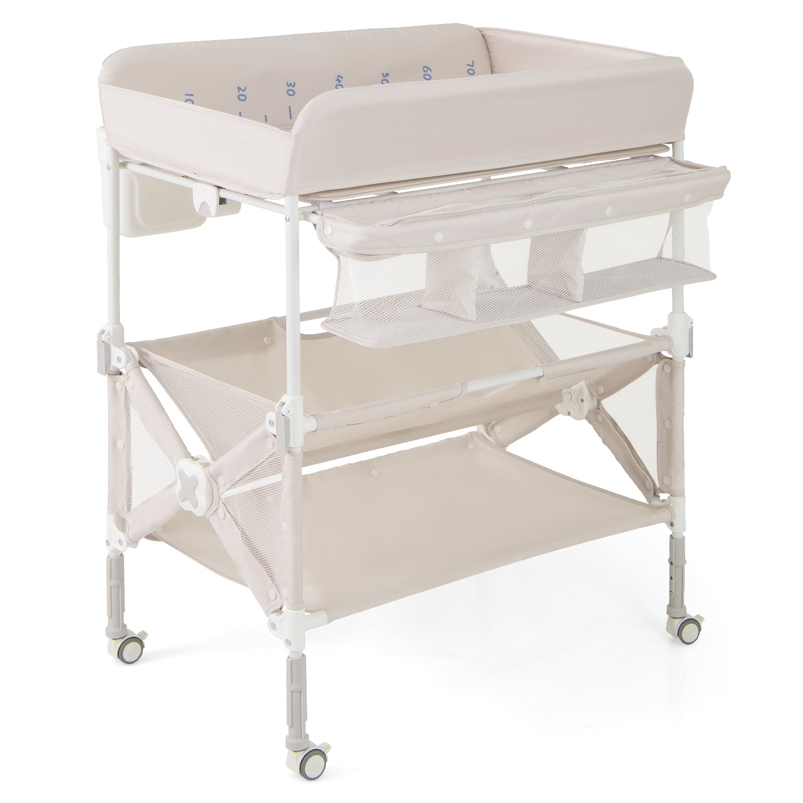 Portable Baby Changing Table with Wheels and Large Storage Rack-Gray - Natural