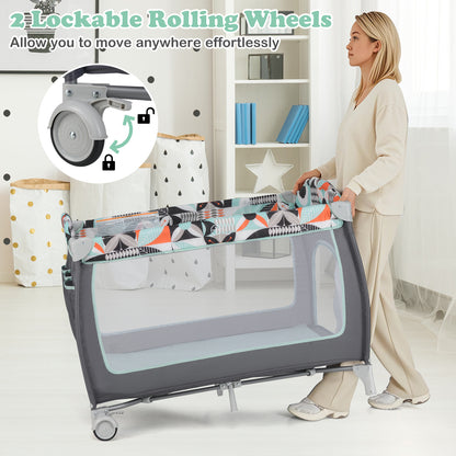 3-in-1 Portable Baby Playard with Zippered Door and Toy Bar
