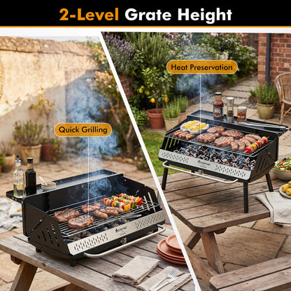 Portable Charcoal Grill with Adjustable Legs & Carrying Bag