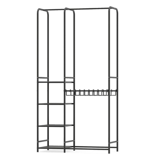 Portable Closet with Pants Hangers and 2 Hanging Rods and 4 Storage Shelves