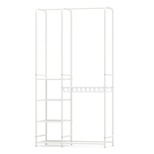 Portable Closet with Pants Hangers and 2 Hanging Rods and 4 Storage Shelves