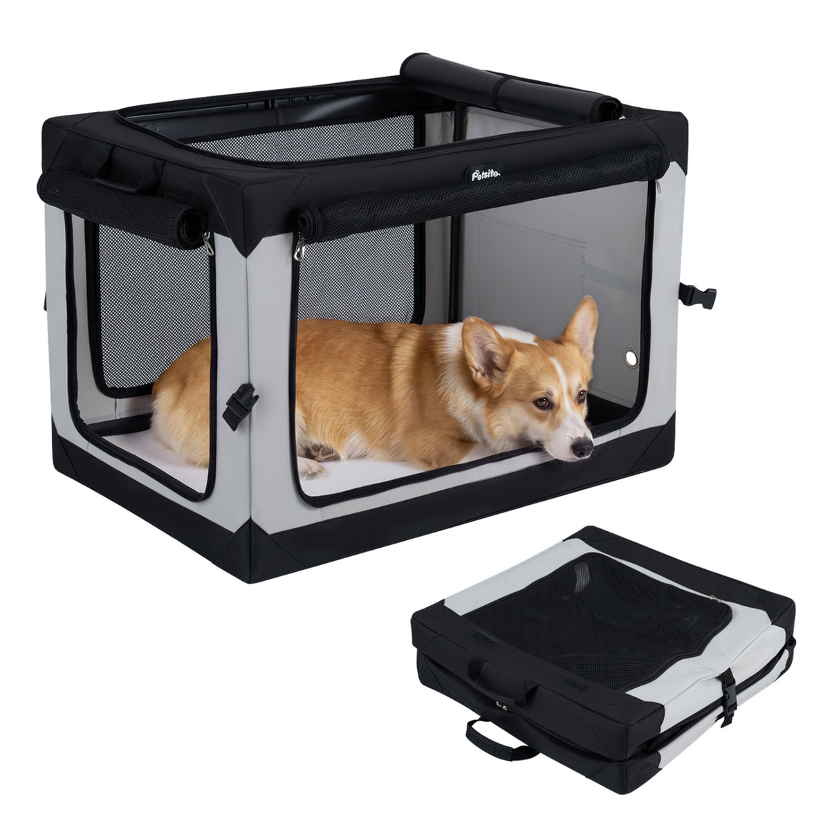 Collapsible Soft Dog Crate with 4 Mesh Doors - Large