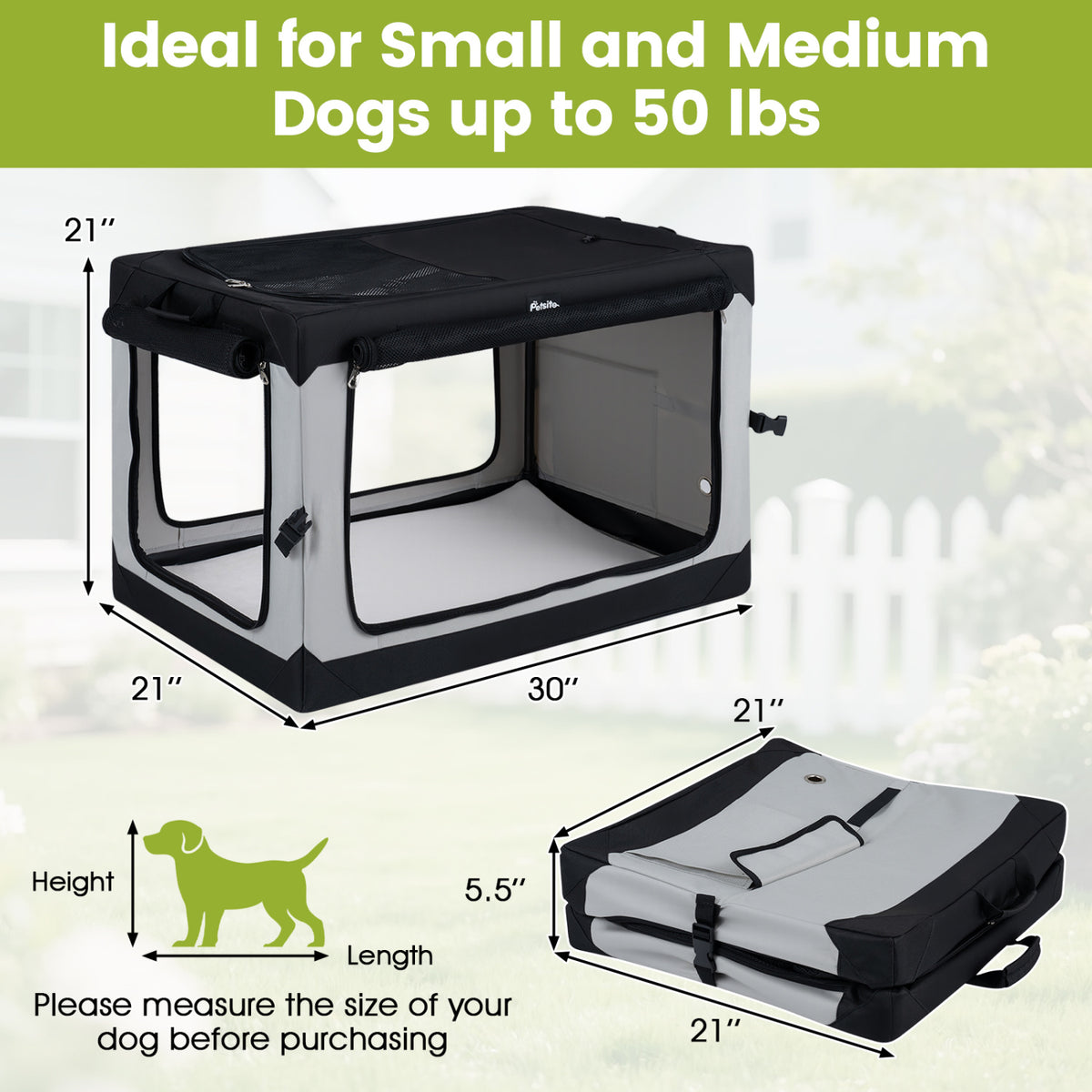 Collapsible Soft Dog Crate with 4 Mesh Doors - Large
