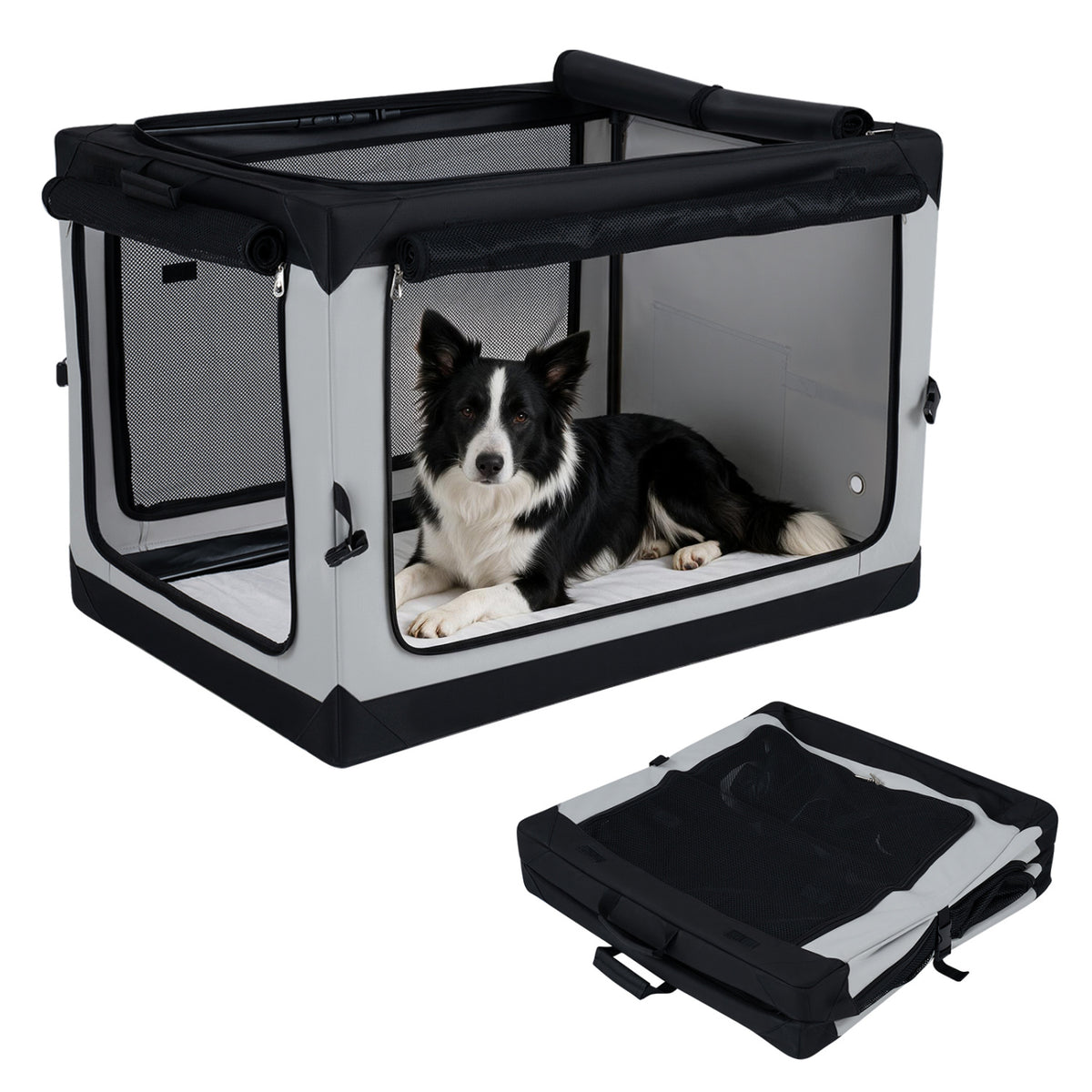 Collapsible Soft Dog Crate with 4 Mesh Doors - Large