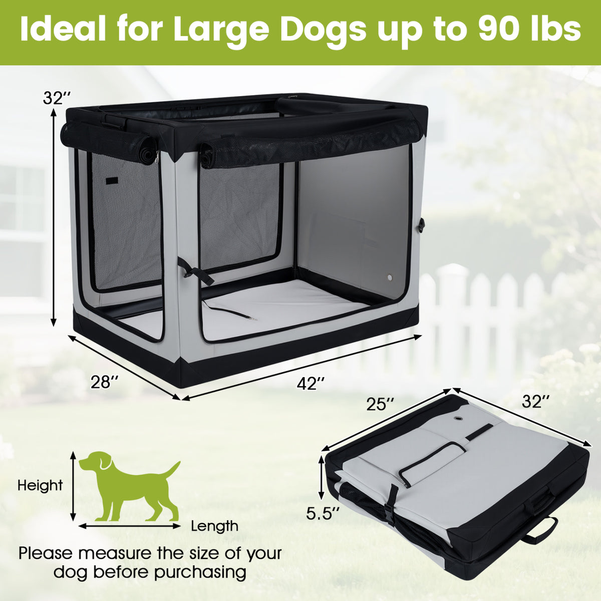 Collapsible Soft Dog Crate with 4 Mesh Doors - Large