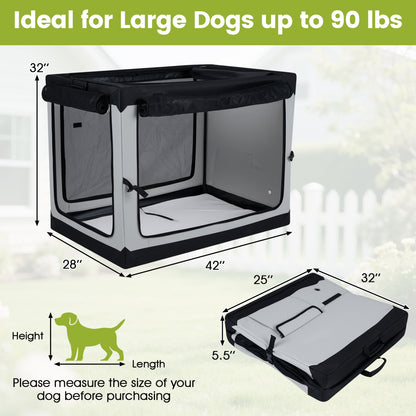 Collapsible Soft Dog Crate with 4 Mesh Doors - Large
