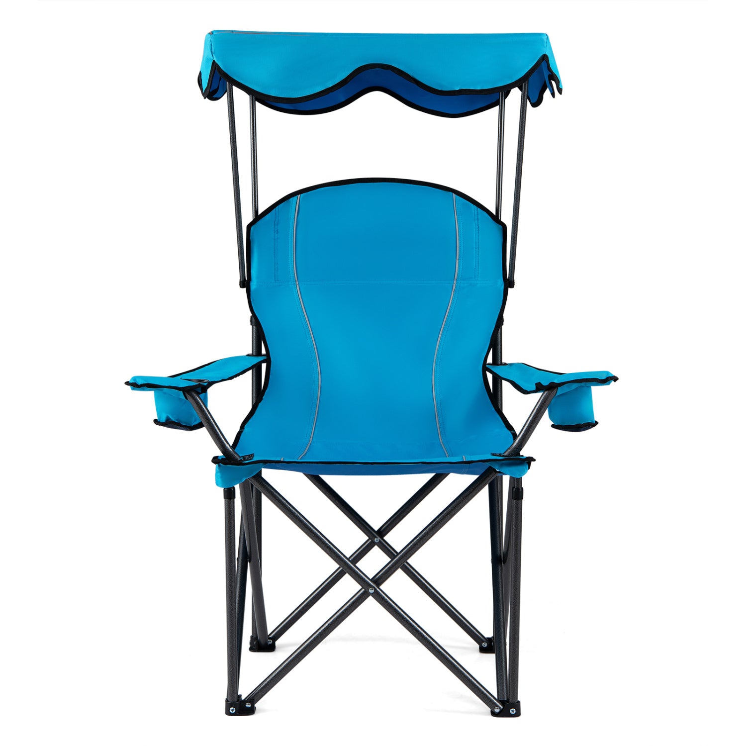 Portable Folding Beach Canopy Chair with Cup Holders-Red - Light Blue