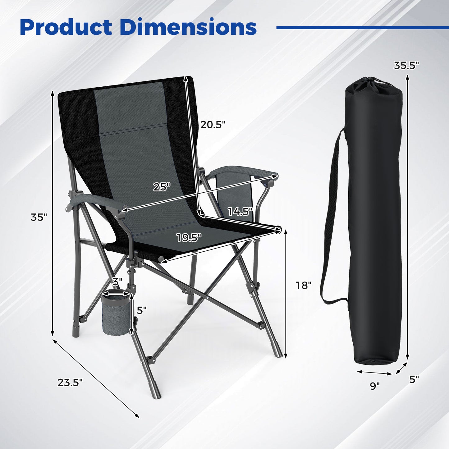 Portable Folding Oxford Cloth Camping Chair with Cup Holder and Side Pocket-Grey