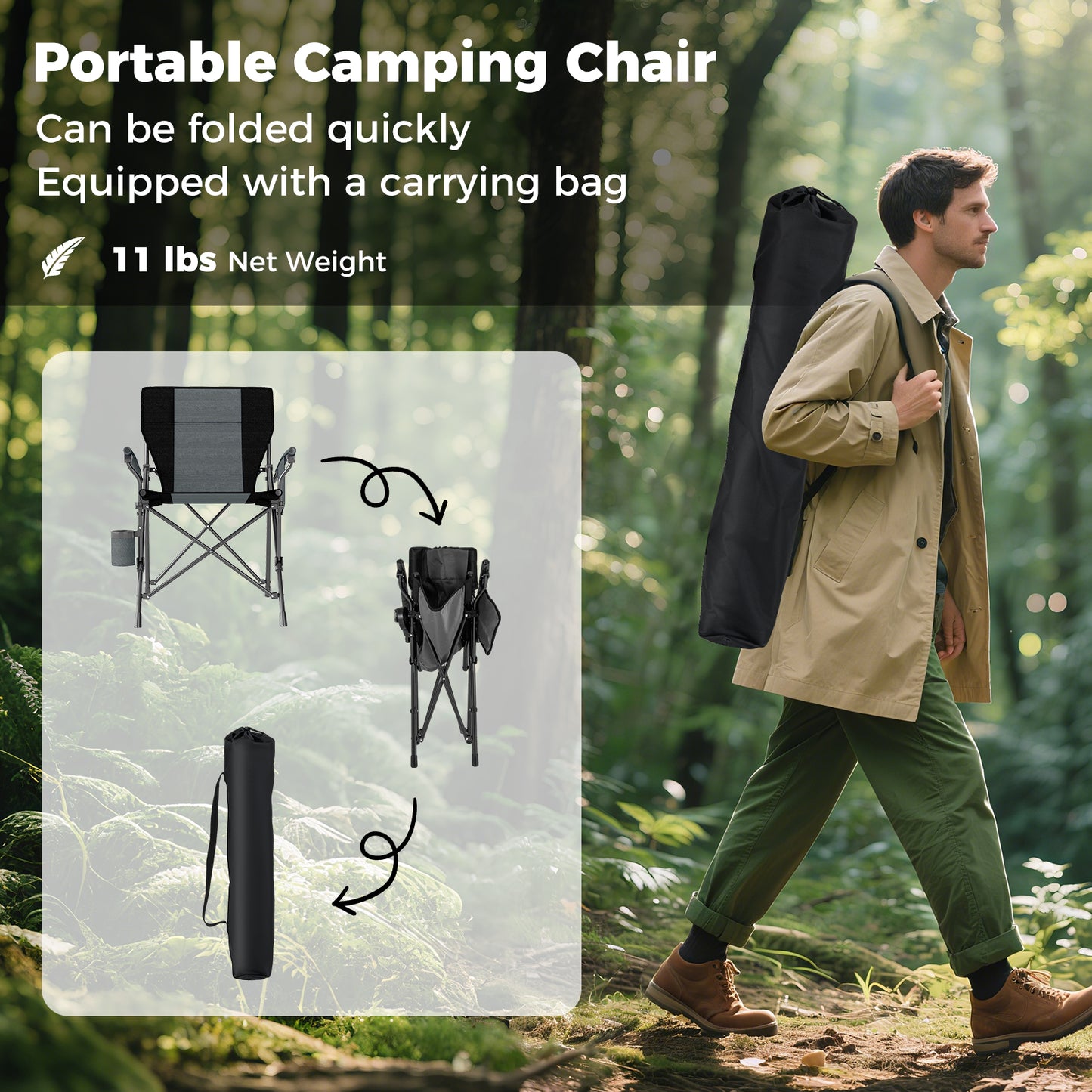 Portable Folding Oxford Cloth Camping Chair with Cup Holder and Side Pocket-Grey
