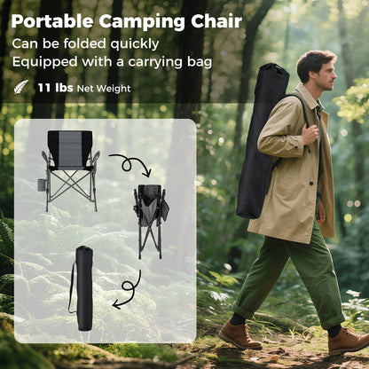 Portable Folding Oxford Cloth Camping Chair with Cup Holder and Side Pocket-Grey