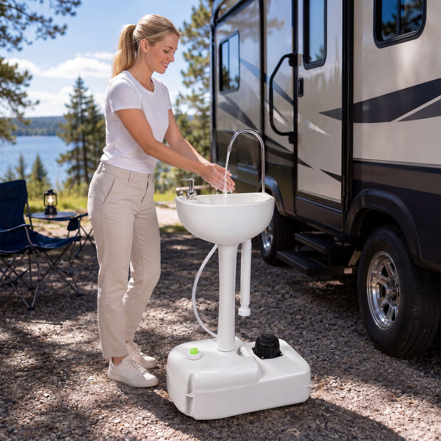 Portable Camping Sink with 4.5 Gallon Tank and Foot Pump