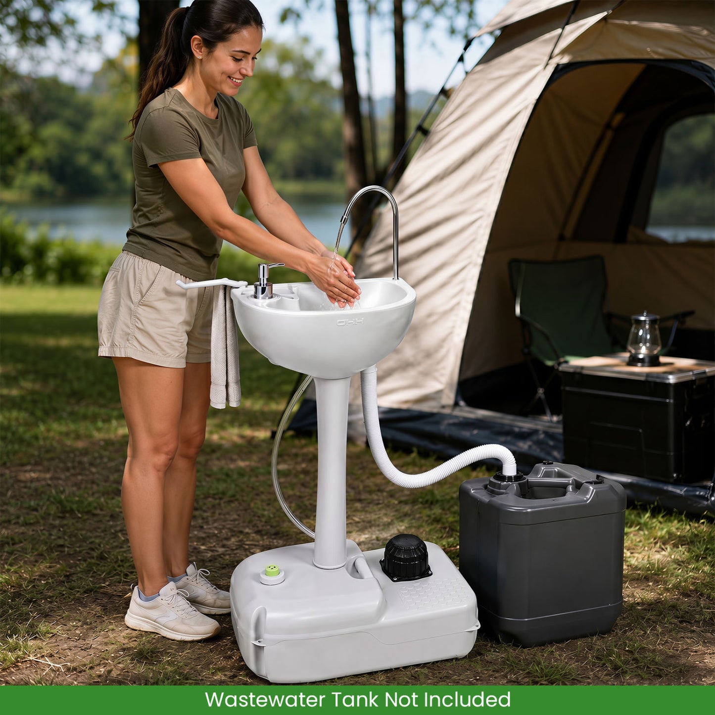 Portable Camping Sink with 4.5 Gallon Tank and Foot Pump