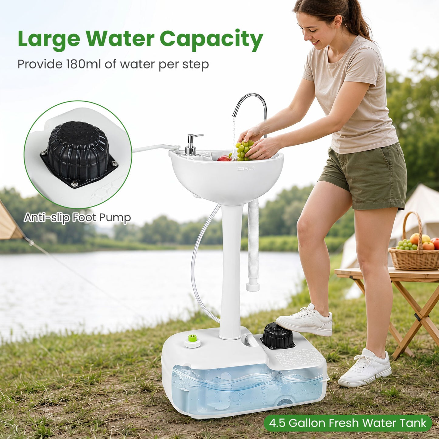 Portable Camping Sink with 4.5 Gallon Tank and Foot Pump