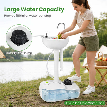 Portable Camping Sink with 4.5 Gallon Tank and Foot Pump