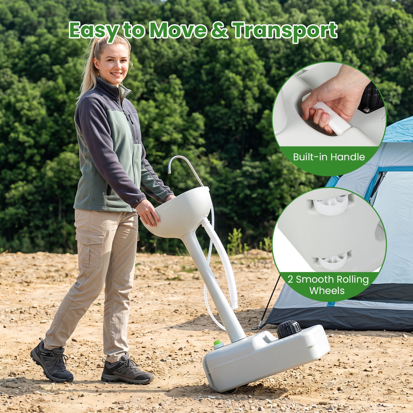 Portable Camping Sink with 4.5 Gallon Tank and Foot Pump