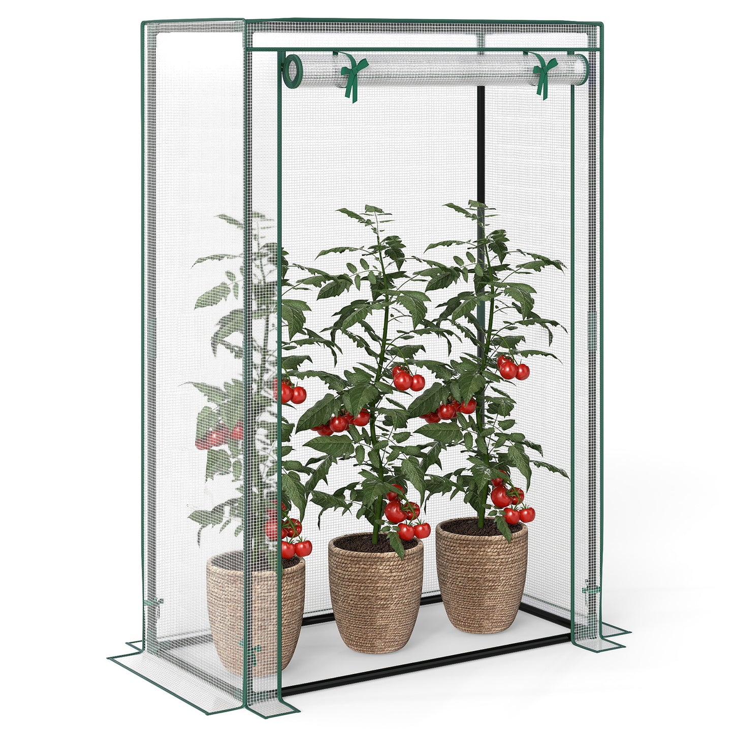 Portable Mini Greenhouse with Roll-Up Zippered Door-White