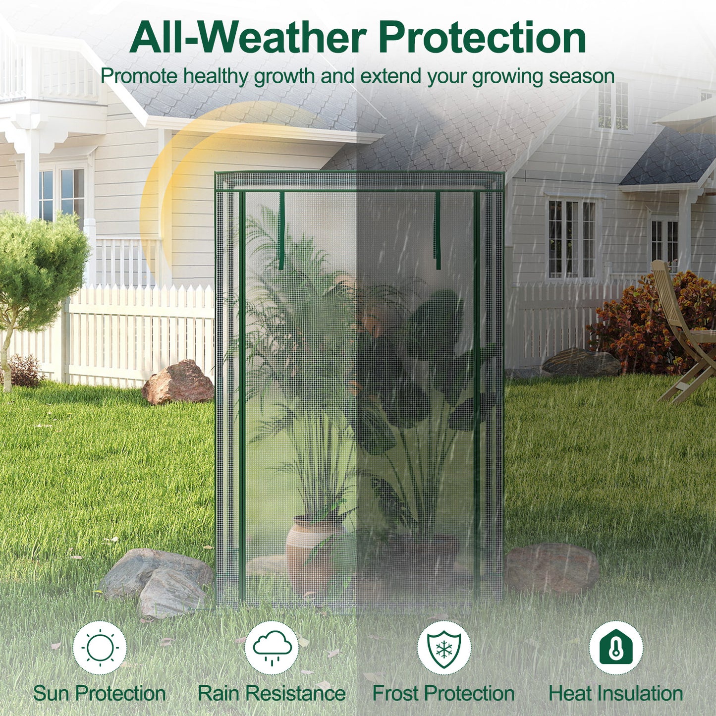 Portable Mini Greenhouse with Roll-Up Zippered Door-White