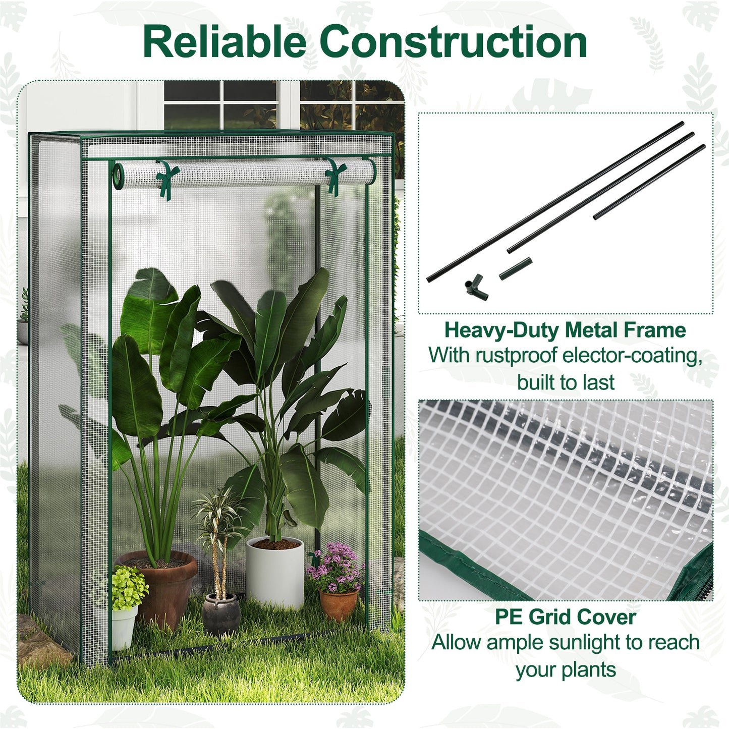 Portable Mini Greenhouse with Roll-Up Zippered Door-White