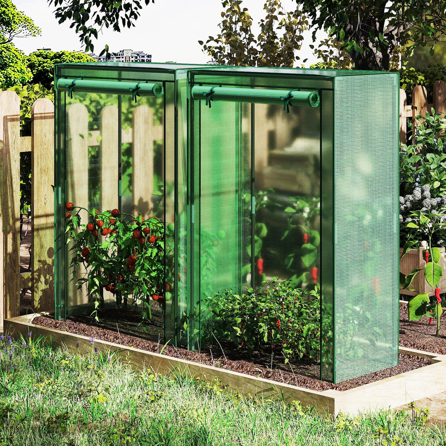Portable Mini Greenhouse with Roll-Up Zippered Door-Green