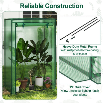 Portable Mini Greenhouse with Roll-Up Zippered Door-Green