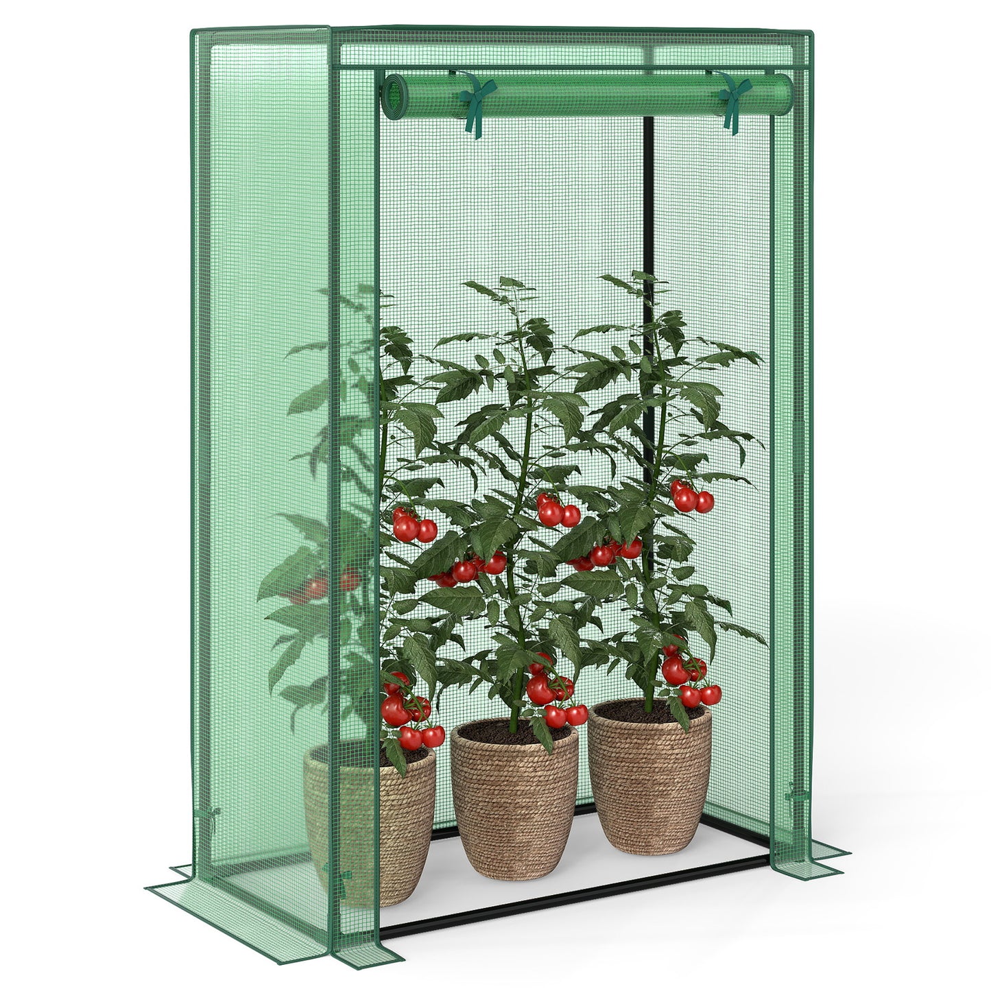 Portable Mini Greenhouse with Roll-Up Zippered Door-Green