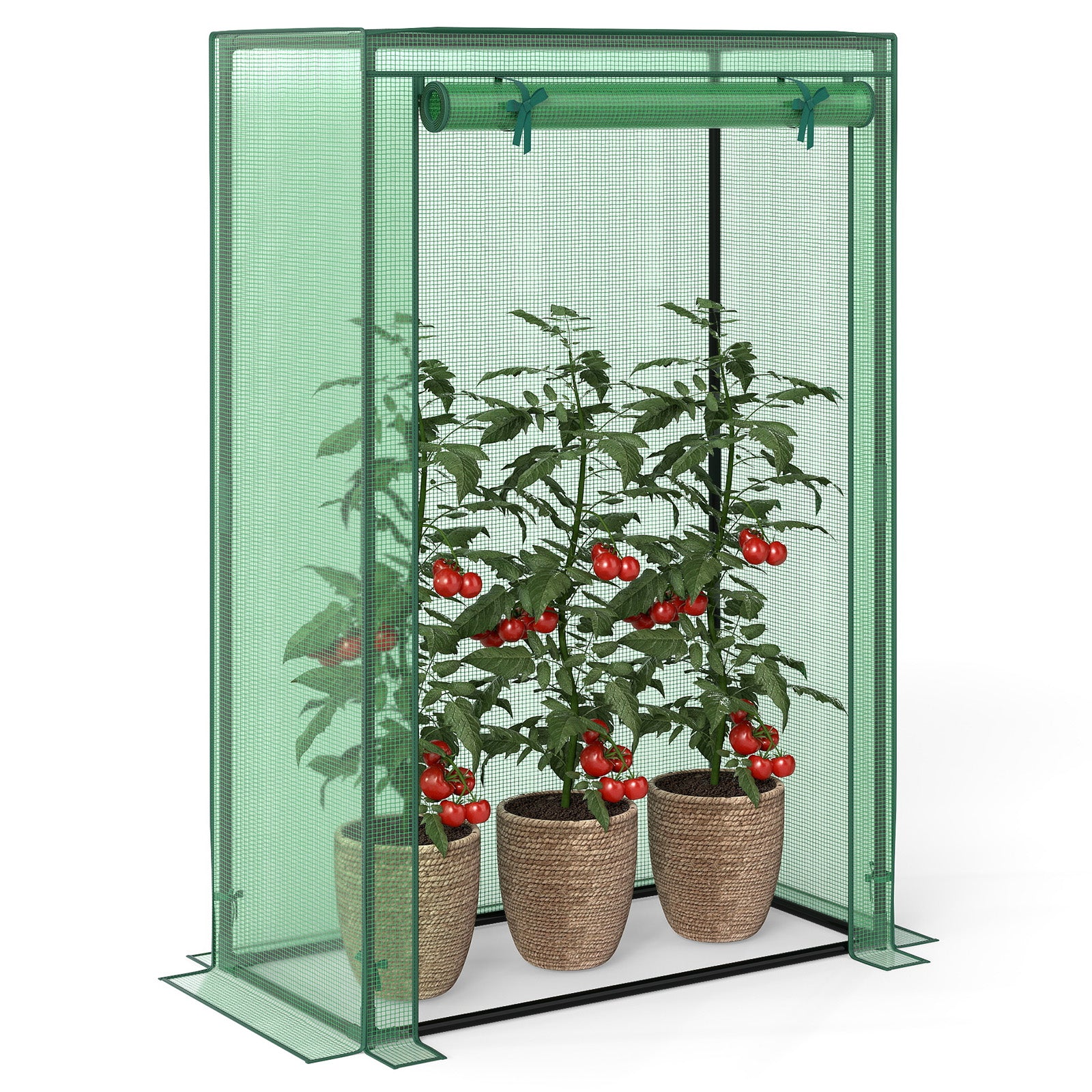 Portable Mini Greenhouse with Roll-Up Zippered Door-Green