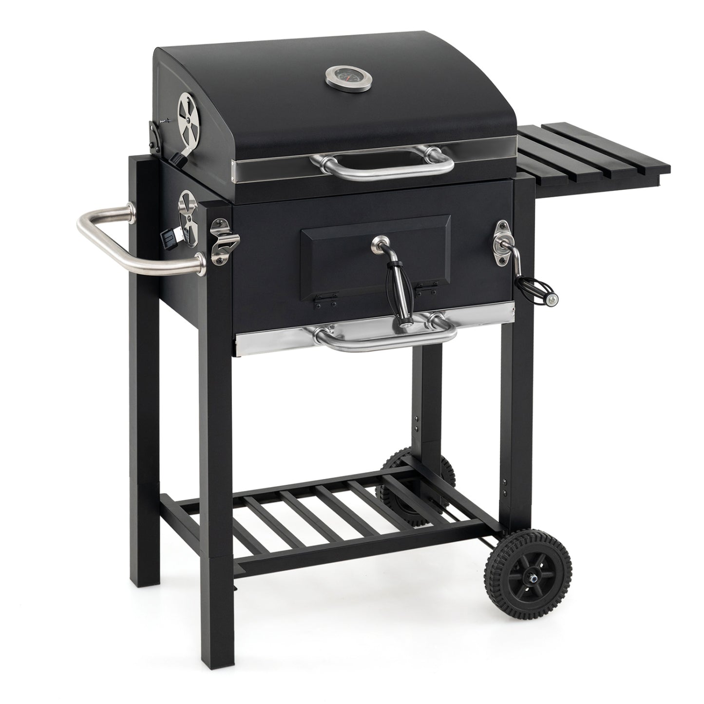 Charcoal Grill with Adjustable Tray and Wheels