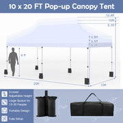 10 X 20 FT Pop up Canopy Tent Foldable Portable Outdoor Gazebo with Carry Bag-White