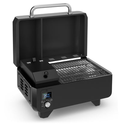 Outdoor Portable Tabletop Pellet Grill and Smoker with Digital Control System for BBQ-Black