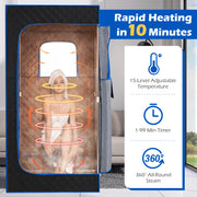 Portable Steam Sauna Box with 3L/1200W Fast-Heat Steamer and 15-Level Temperature-Blue