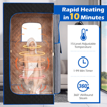 Portable Steam Sauna Box with 3L/1200W Fast-Heat Steamer and 15-Level Temperature-Blue
