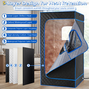 Portable Steam Sauna Box with 3L/1200W Fast-Heat Steamer and 15-Level Temperature-Blue