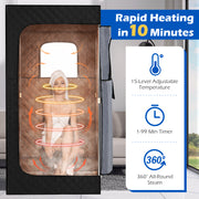 Portable Steam Sauna Box with 3L/1200W Fast-Heat Steamer and 15-Level Temperature-Black