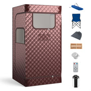 Portable Steam Sauna with 3L Steam Generator Remote Control Wood Foot Massager and Foldable Chair for Home-Coffee - Coffee