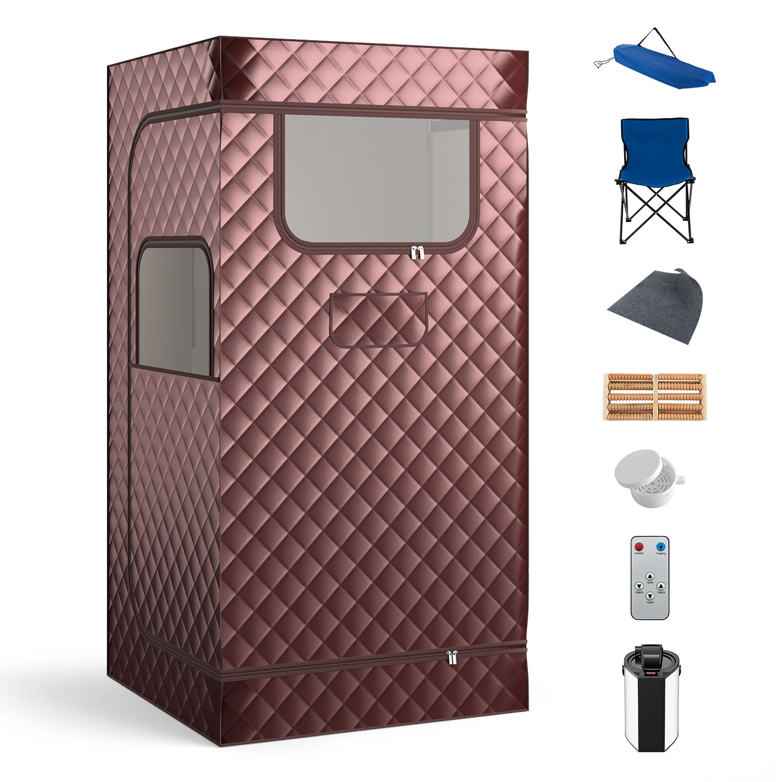 Portable Steam Sauna with 3L Steam Generator Remote Control Wood Foot Massager and Foldable Chair for Home-Coffee - Coffee