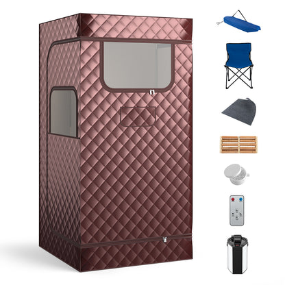Portable Steam Sauna with 3L Steam Generator Remote Control Wood Foot Massager and Foldable Chair for Home-Coffee - Coffee