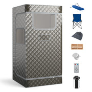 Portable Steam Sauna with 3L Steam Generator Remote Control Wood Foot Massager and Foldable Chair for Home-Coffee - Gray