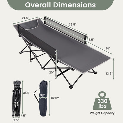 Portable Folding Camping Cot with Guardrail - 330 lbs Capacity