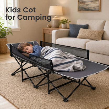 Portable Folding Camping Cot with Guardrail - 330 lbs Capacity
