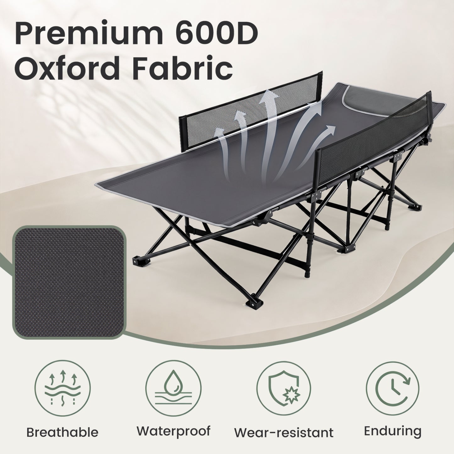 Portable Folding Camping Cot with Guardrail - 330 lbs Capacity