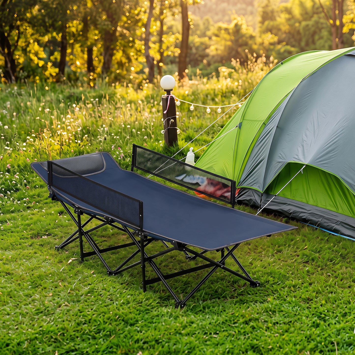 Portable Folding Camping Cot with Guardrail - 330 lbs Capacity