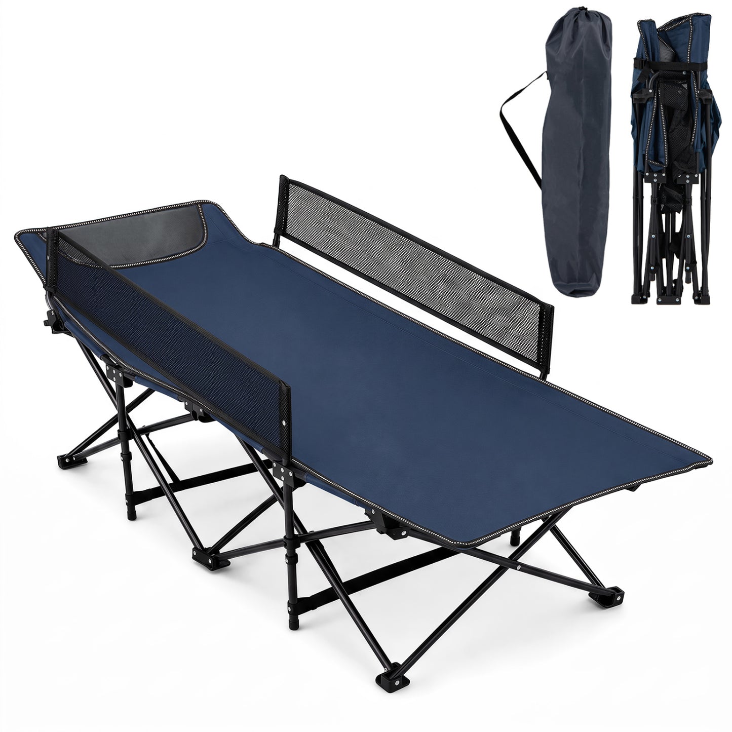 Portable Folding Camping Cot with Guardrail - 330 lbs Capacity