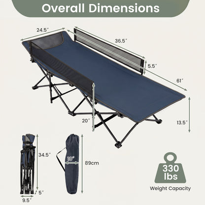 Portable Folding Camping Cot with Guardrail - 330 lbs Capacity