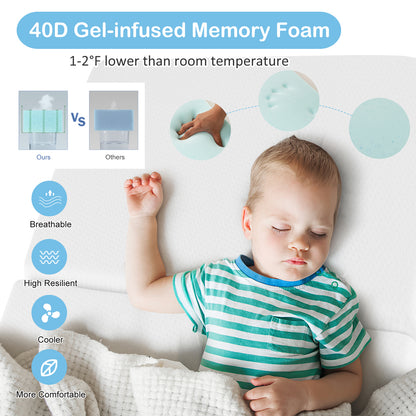 Portable Tri-fold Pack and Play Mattress Pad with Gel-Infused Memory Foam-White