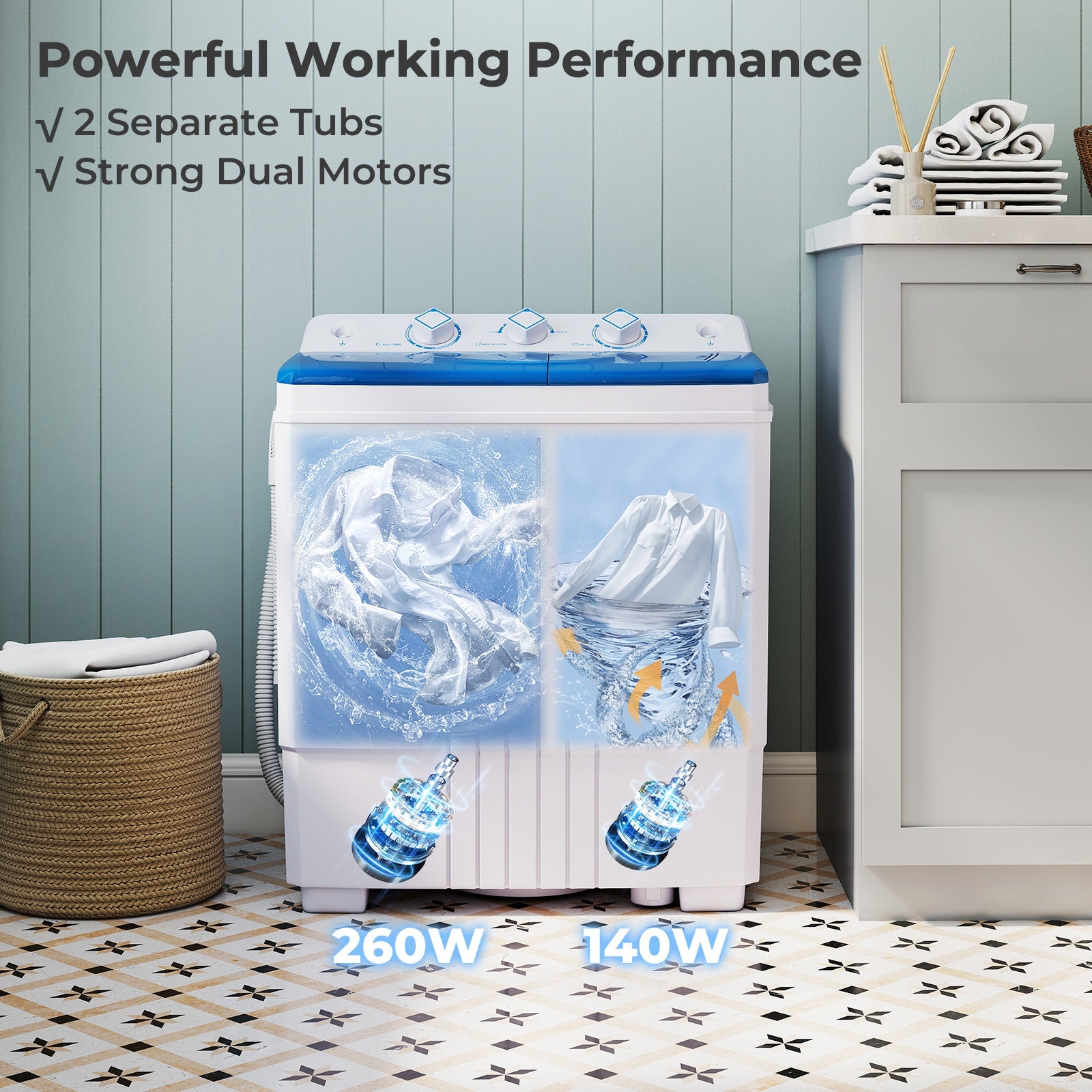 Portable Washing Machine with Built-in Drain Pump-Blue