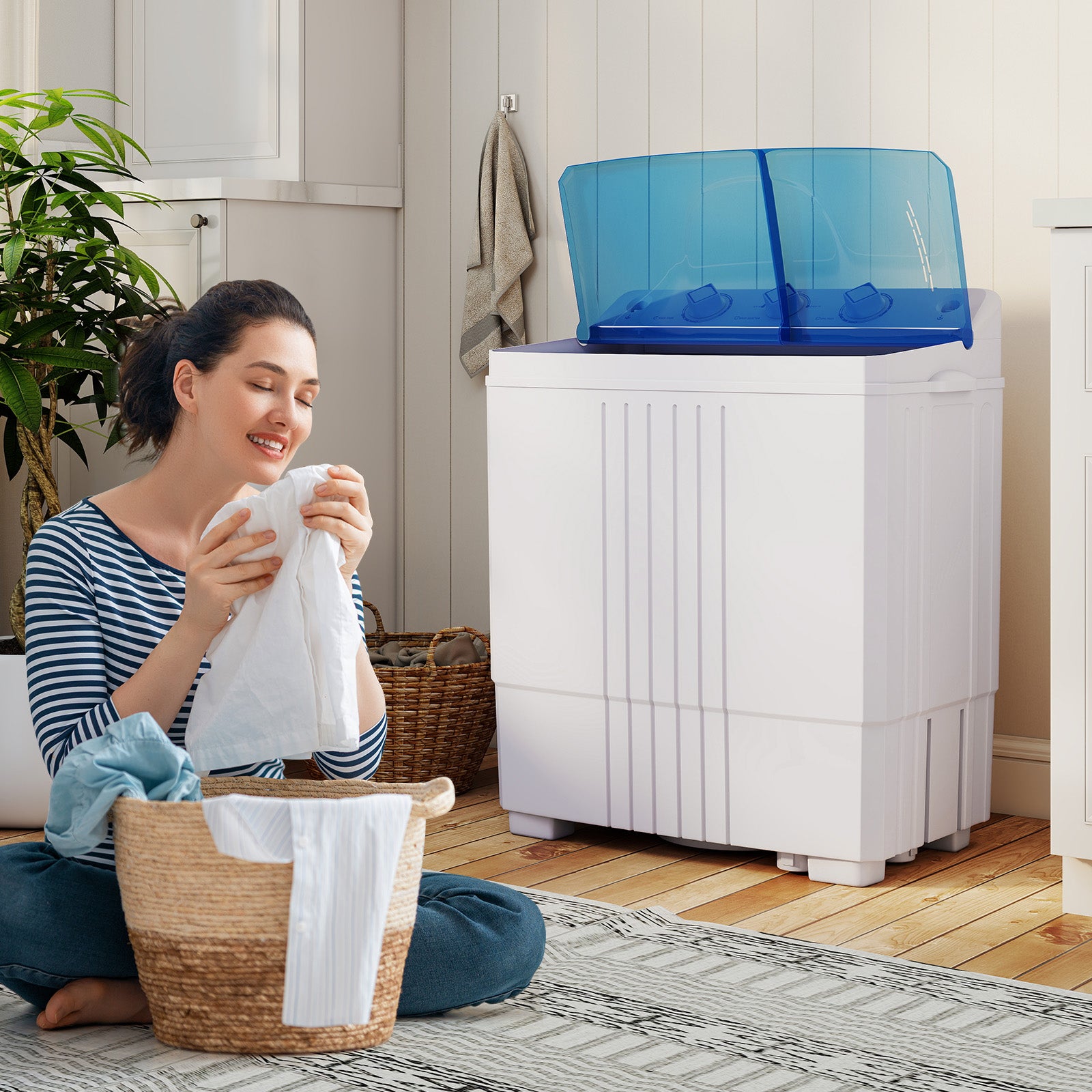 Portable Washing Machine with Built-in Drain Pump-Blue