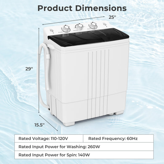 Portable Washing Machine with Built-in Drain Pump-Black
