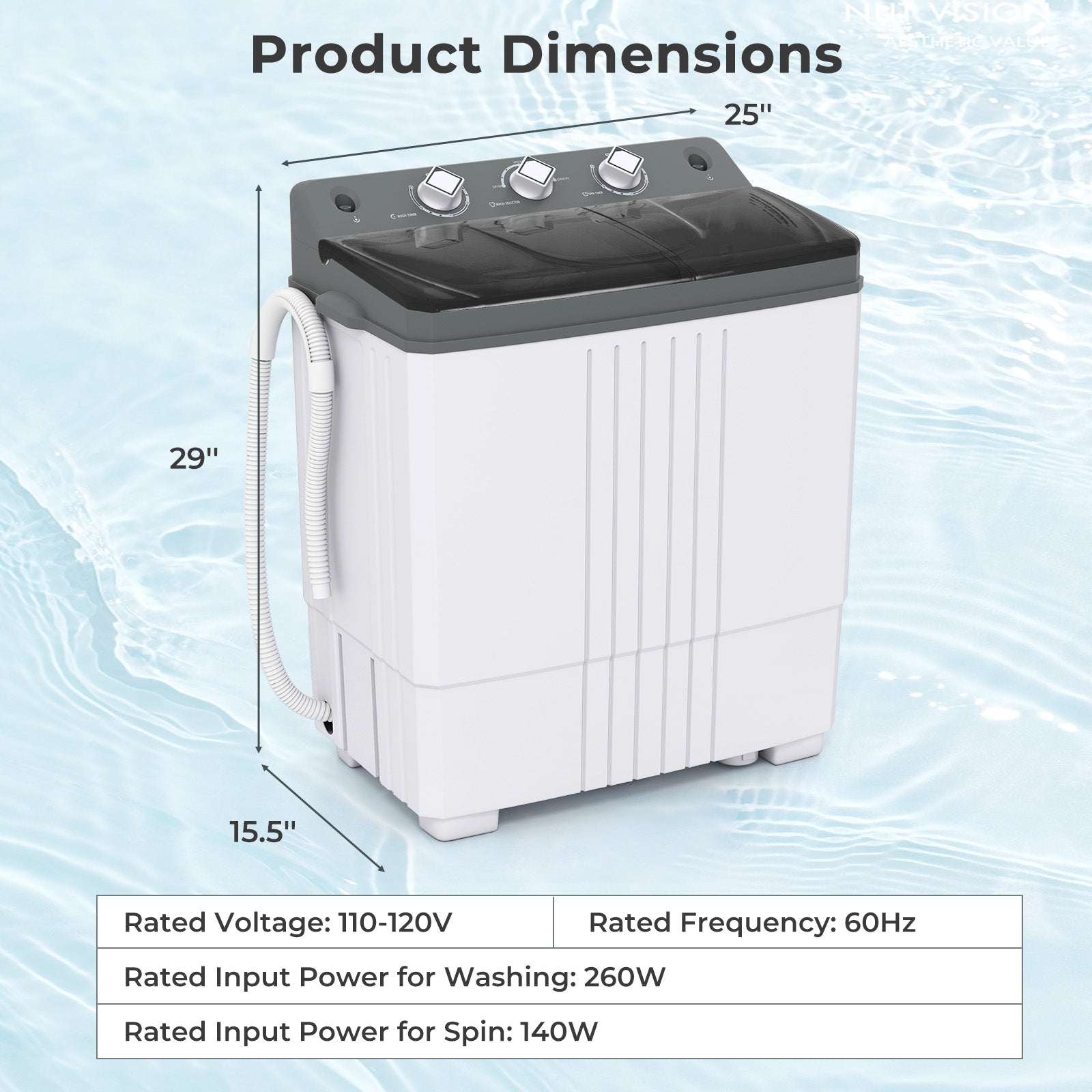 Portable Washing Machine with Built-in Drain Pump-Gray