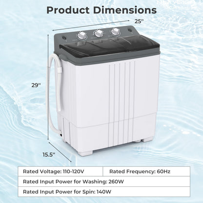 Portable Washing Machine with Built-in Drain Pump-Gray