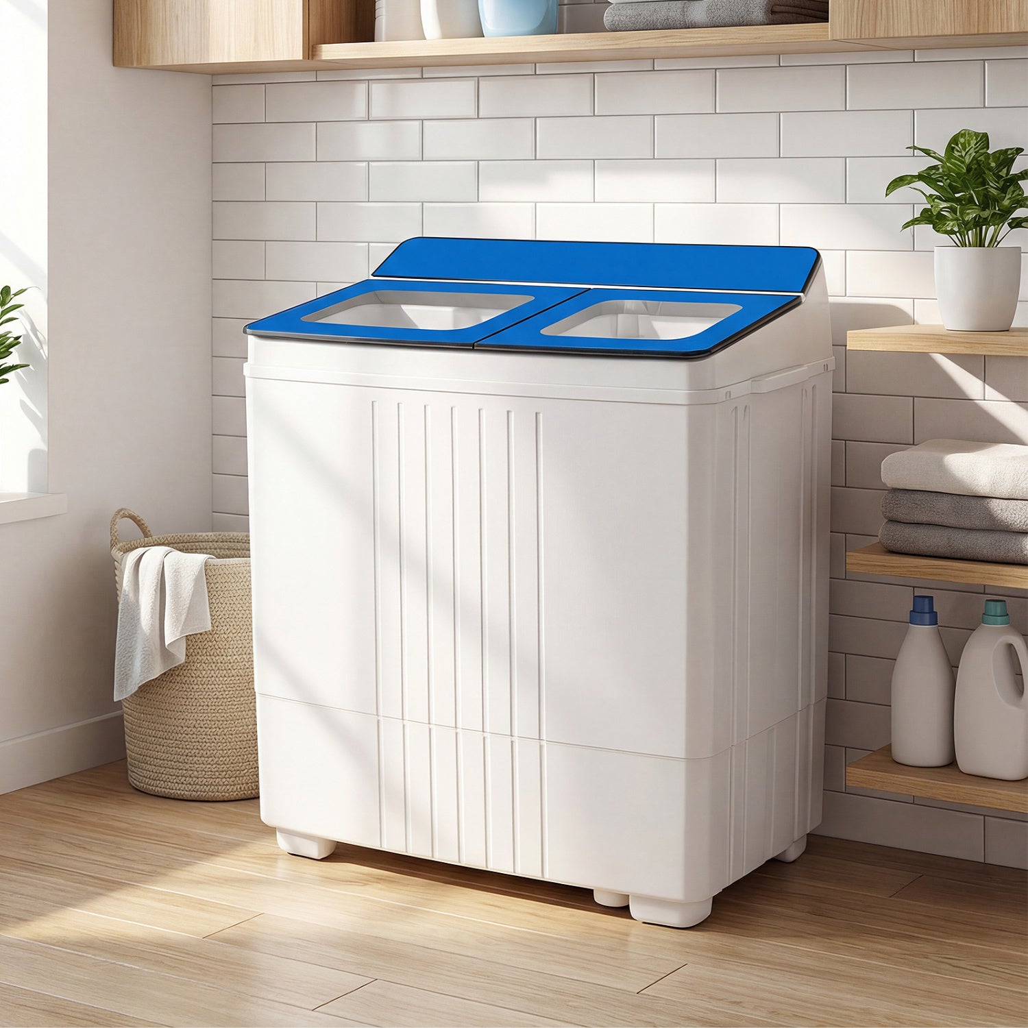 Portable Washing Machine with 12 LBS Washer and 8 LBS Spinner Combo for Apartments-Blue